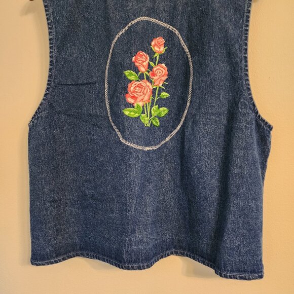 Vtg American Rave Denim Double Side Embroidered Collared Vest Size M, Cotton Y2K - Picture 10 of 14